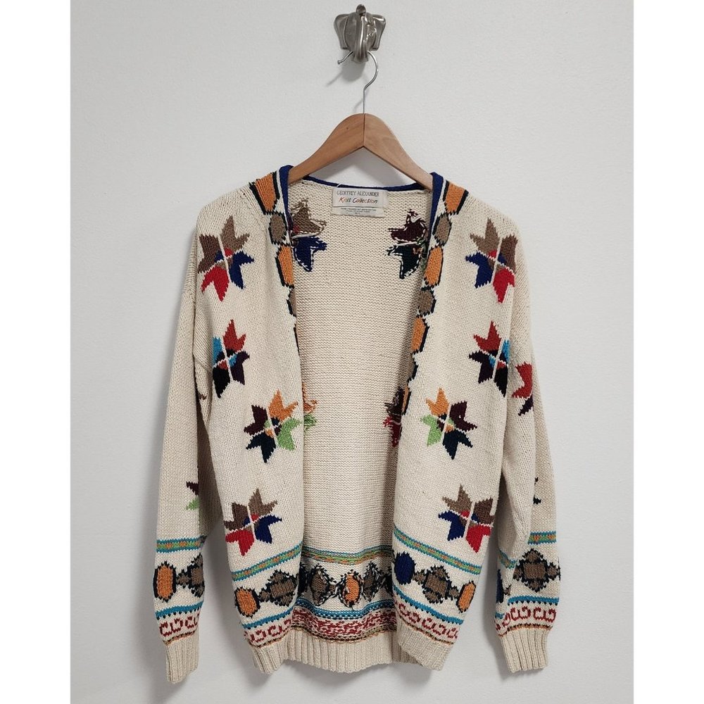 Geoffrey Alexander knit collection vintage cream multicolor star cardigan M/L